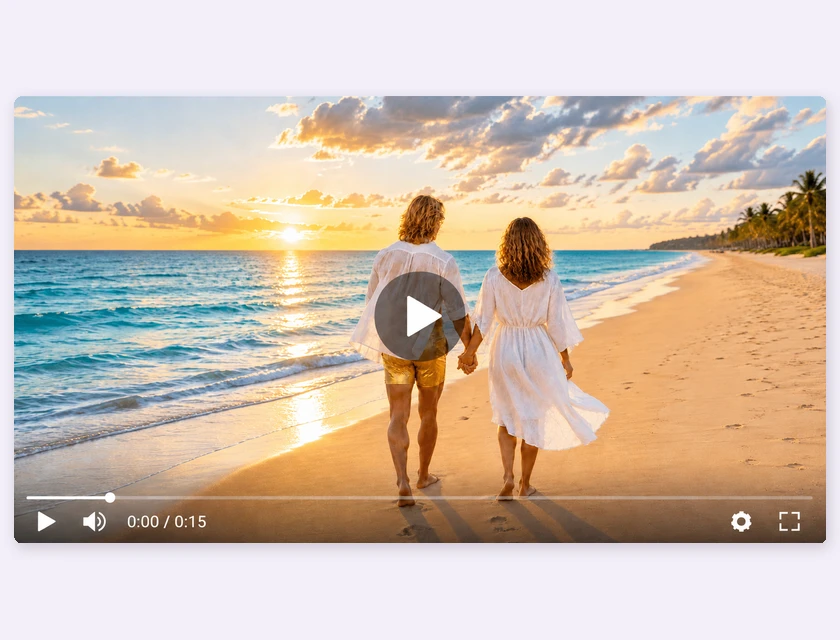 Couple walking on a tropical beach at sunset — personalized video preview