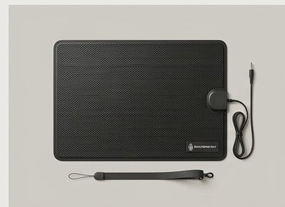 Black grounding mat with wrist strap and cord