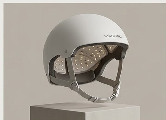 tPBM photobiomodulation helmet on a pedestal