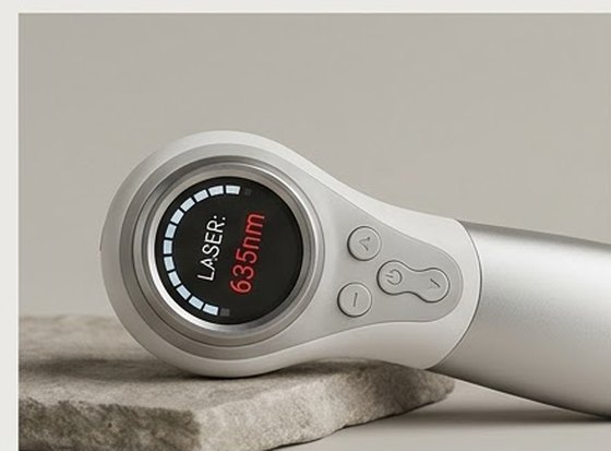 Handheld laser wellness device on stone