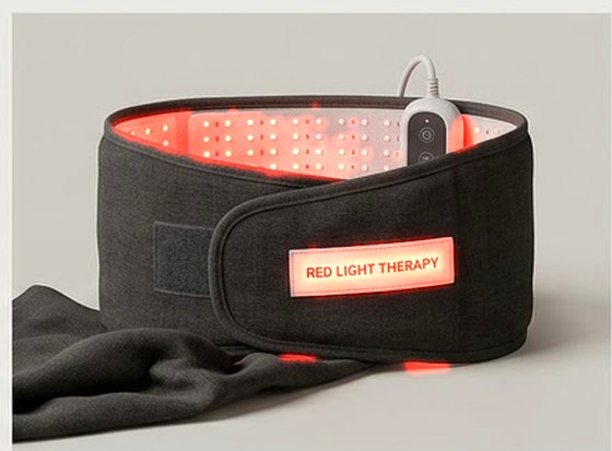 Red light therapy back wrap with glowing LEDs